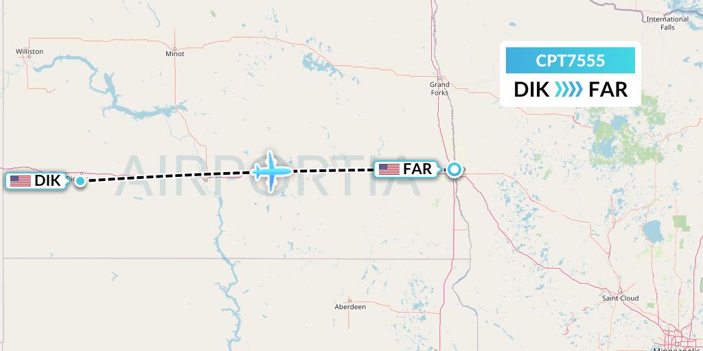 CPT7555 Corporate Air Flight Map: Dickinson to Fargo