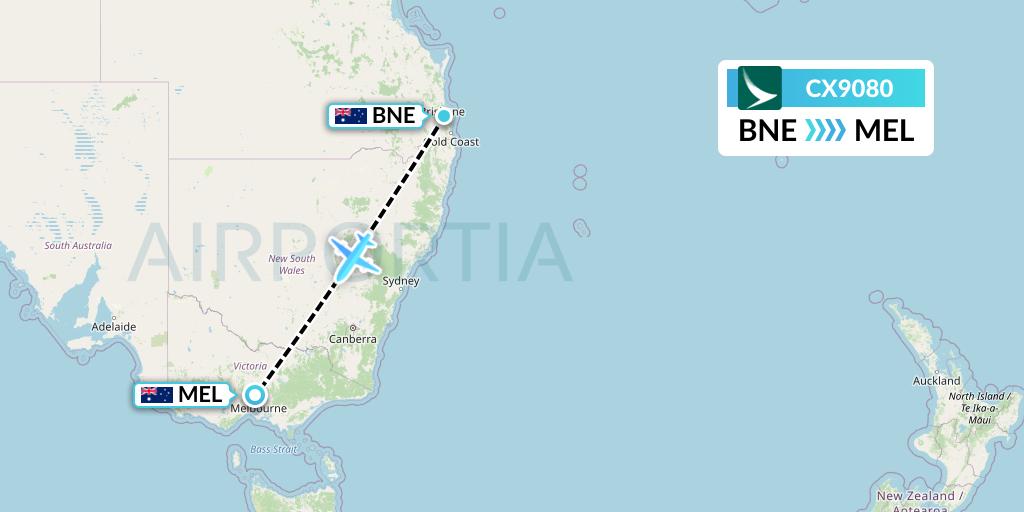 CX9080 Cathay Pacific Flight Map: Brisbane to Melbourne