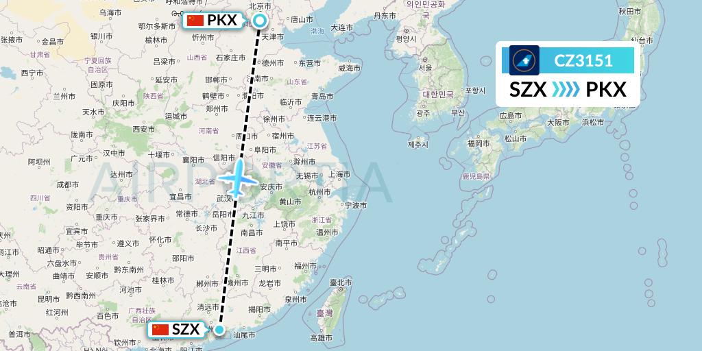 CZ3151 China Southern Airlines Flight Map: Shenzhen to Beijing