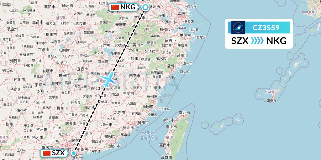 CZ3559 China Southern Airlines Flight Map: Shenzhen to Nanjing