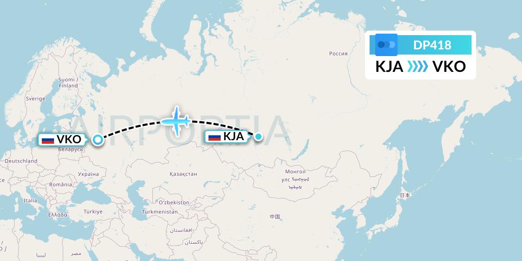 DP418 Pobeda Flight Map: Krasnoyarsk to Moscow