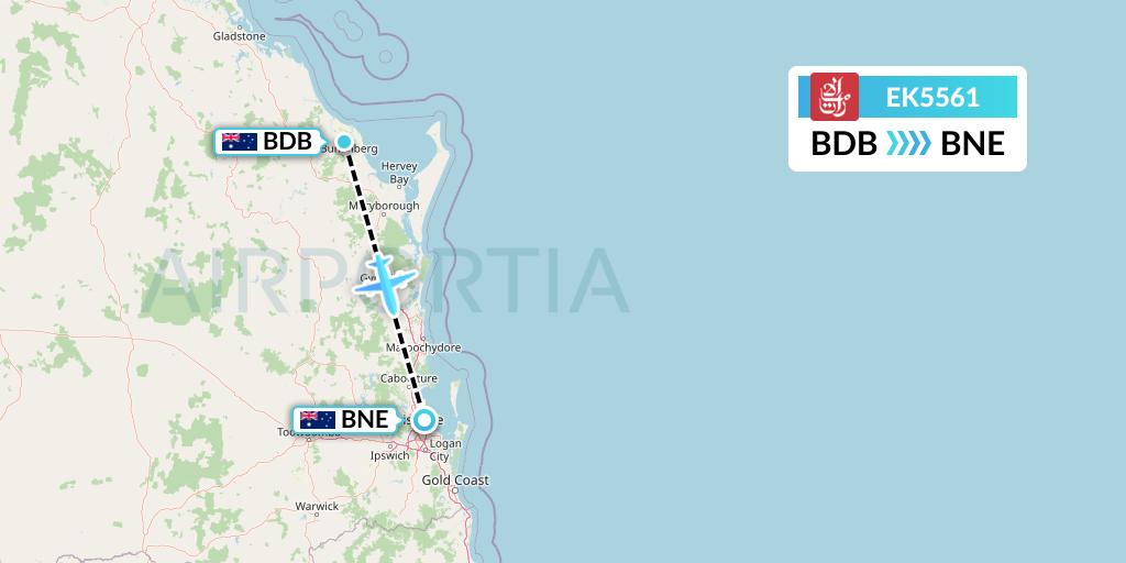 EK5561 Emirates Flight Map: Bundaberg to Brisbane