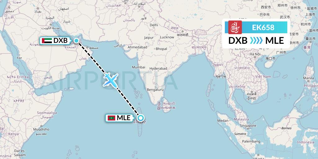 EK658 Emirates Flight Map: Dubai to Male