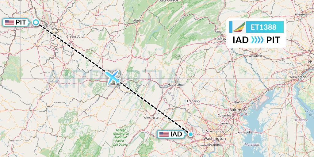 ET1388 Ethiopian Airlines Flight Map: Washington to Pittsburgh