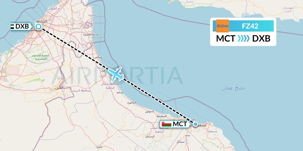 FZ42 FlyDubai Flight Map: Muscat to Dubai