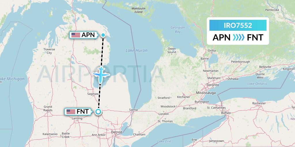 IRO7552 CSA Air Flight Map: Alpena to Flint