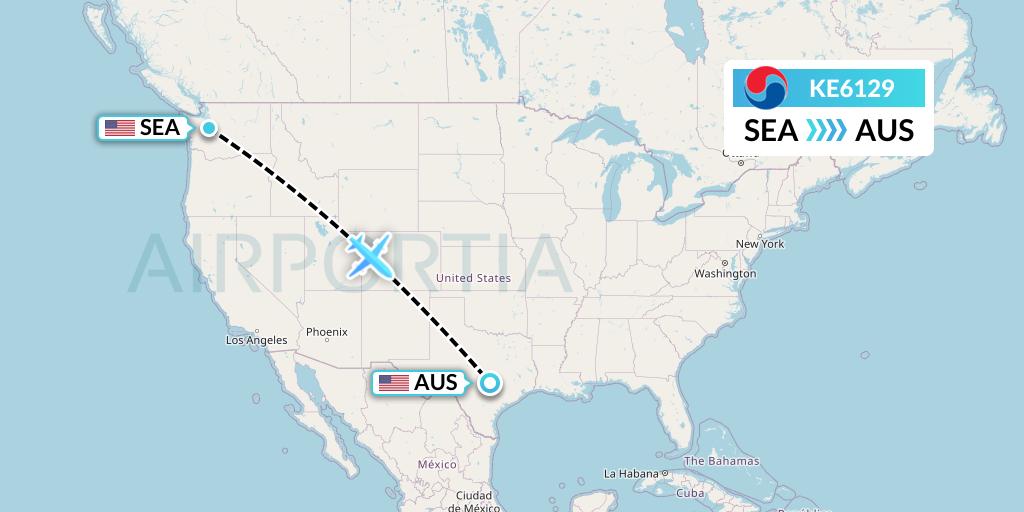 KE6129 Korean Air Flight Map: Seattle to Austin