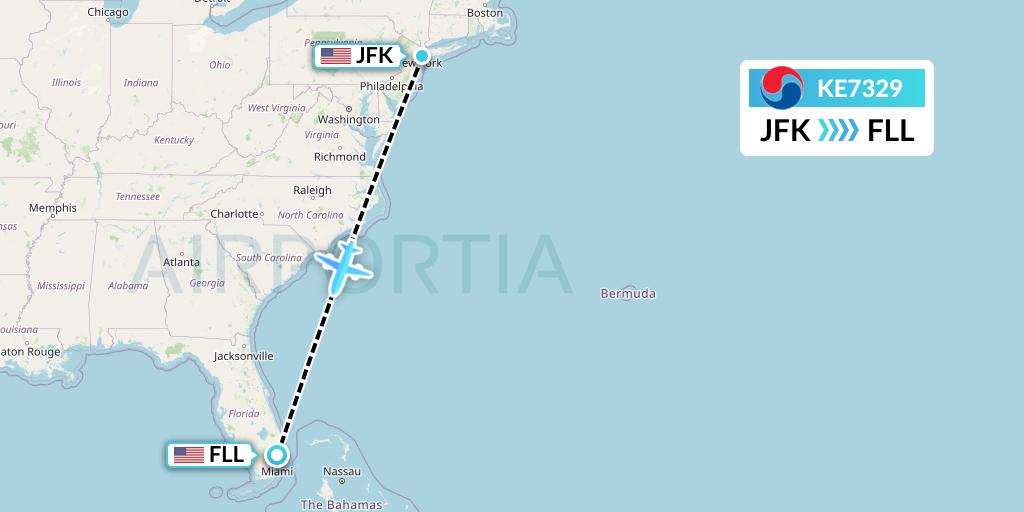 KE7329 Korean Air Flight Map: New York to Fort Lauderdale