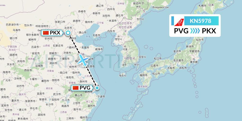 KN5978 China United Airlines Flight Map: Shanghai to Beijing