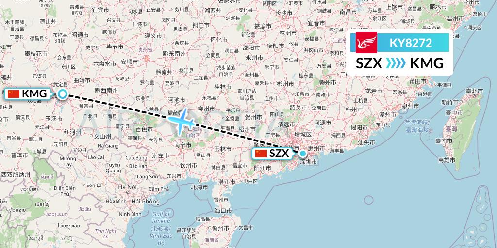 KY8272 Kunming Airlines Flight Map: Shenzhen to Kunming