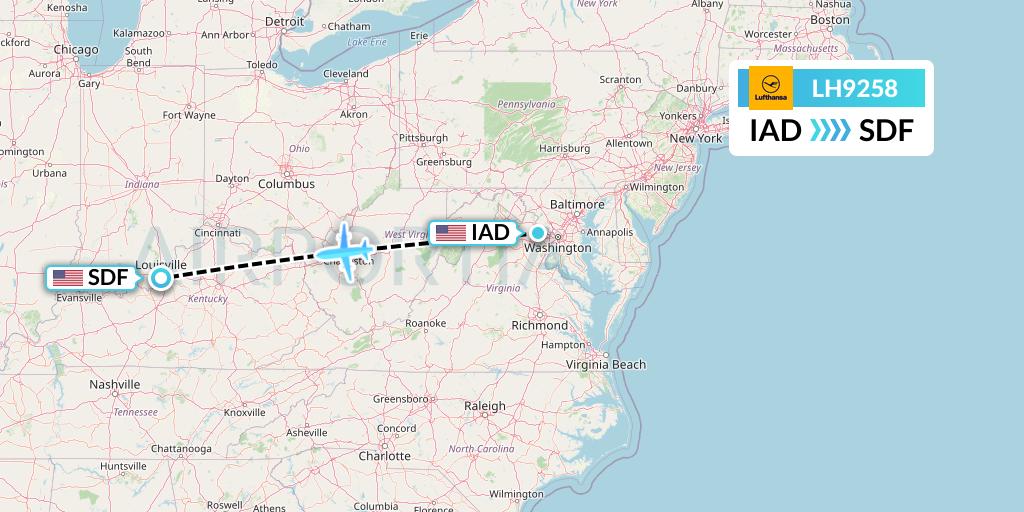 LH9258 Lufthansa Flight Map: Washington to Louisville