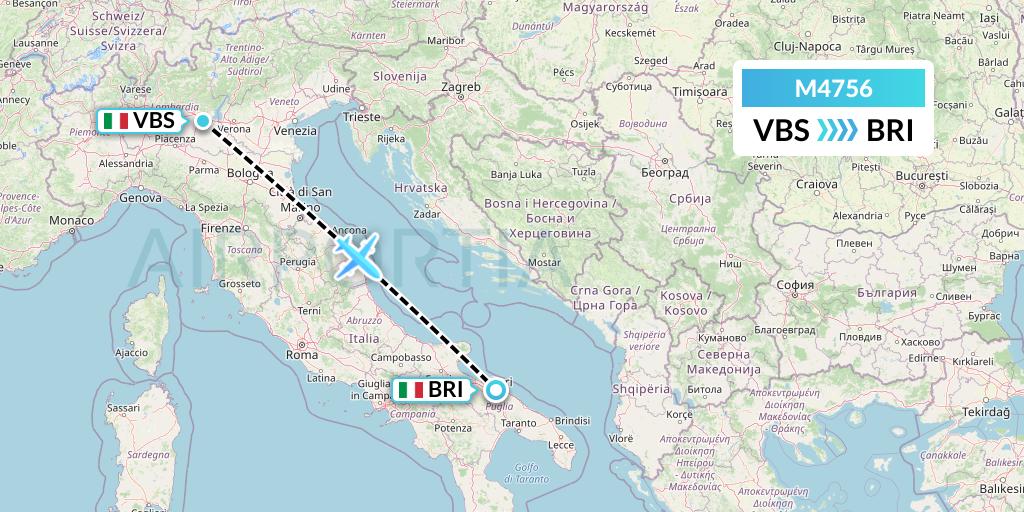 M4756 Mistral Air Flight Map: Brescia to Bari