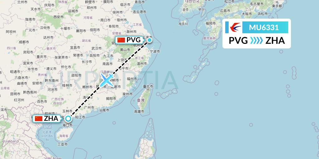 MU6331 China Eastern Airlines Flight Map: Shanghai to Zhanjiang