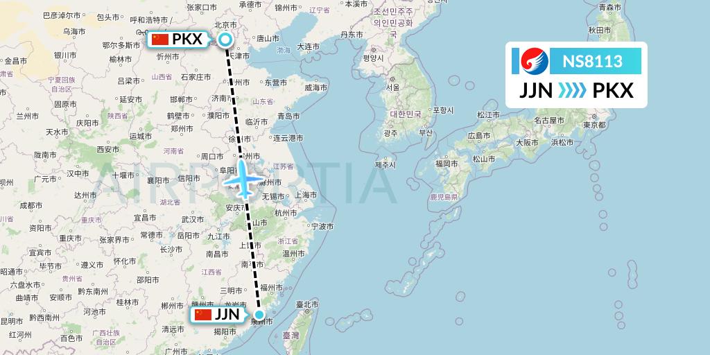 NS8113 Hebei Airlines Flight Map: Jinjiang to Beijing