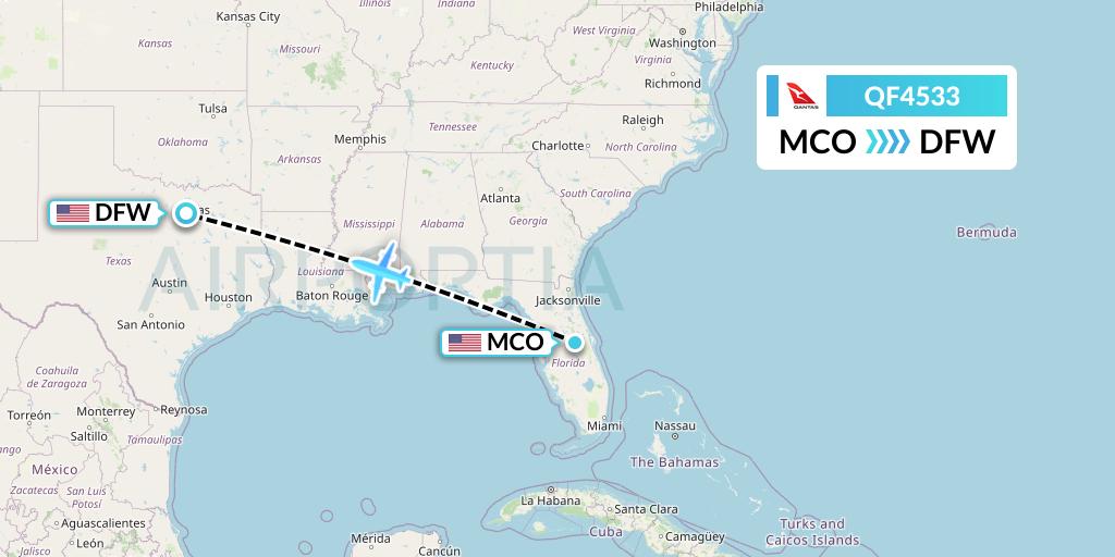 QF4533 Qantas Flight Map: Orlando to Dallas