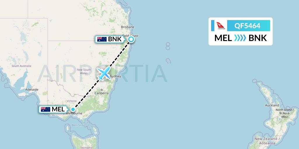QF5464 Qantas Flight Map: Melbourne to Ballina