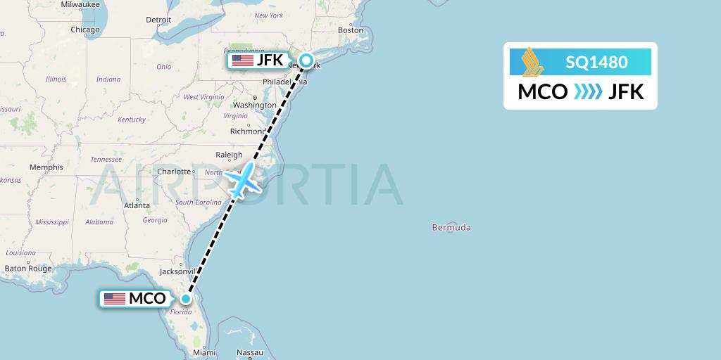 SQ1480 Singapore Airlines Flight Map: Orlando to New York