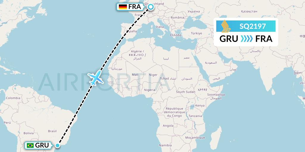 SQ2197 Singapore Airlines Flight Map: Sao Paulo to Frankfurt