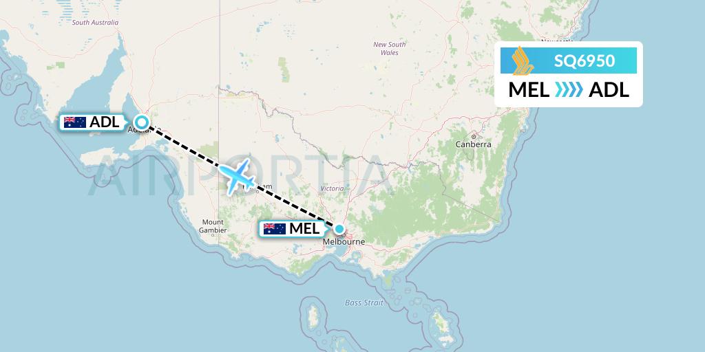 SQ6950 Singapore Airlines Flight Map: Melbourne to Adelaide