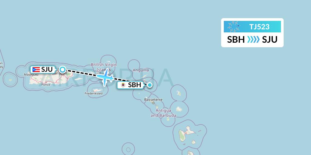 TJ523 Tradewind Aviation Flight Map: St. Jean to San Juan