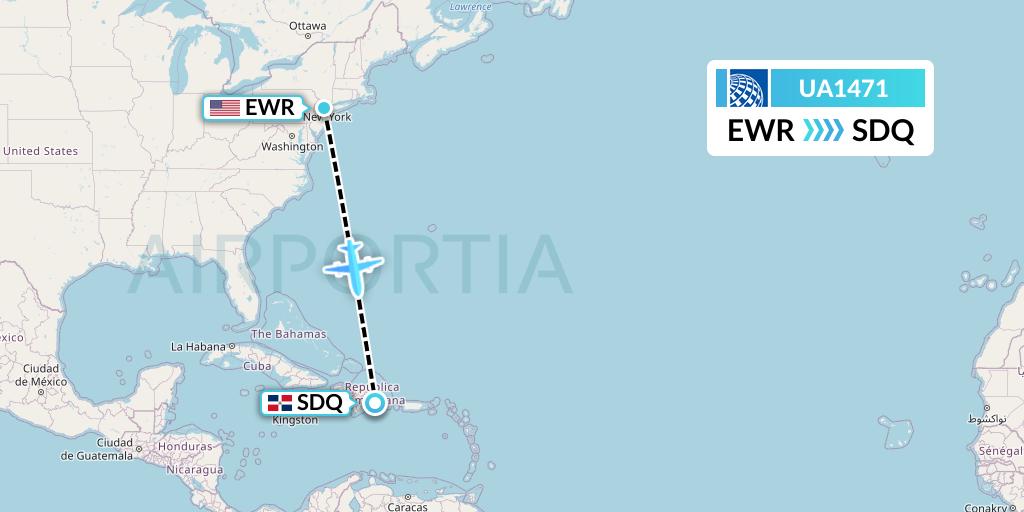 UA1471 United Airlines Flight Map: New York to Santo Domingo