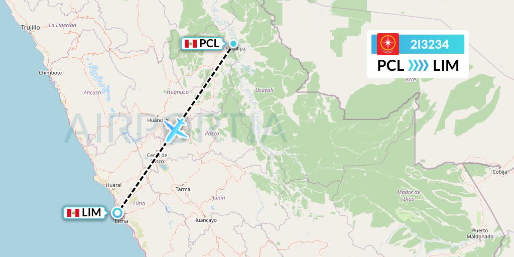 2I3234 Star Peru Flight Map: Pucallpa to Lima