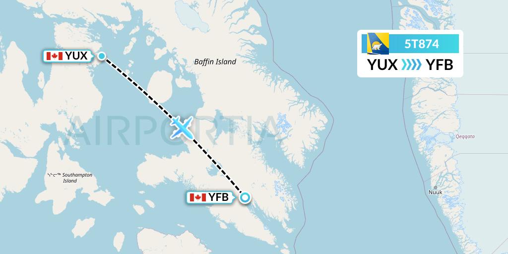 5T874 Canadian North Flight Map: Hall Beach to Iqaluit
