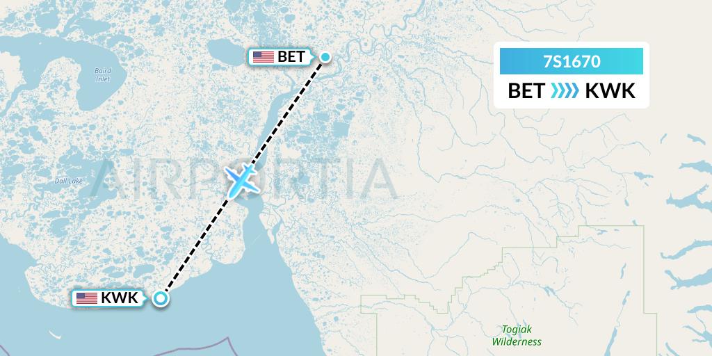 7S1670 Ryan Air (USA) Flight Map: Bethel to Kwigillingok