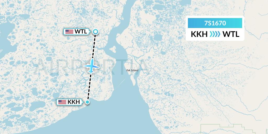 7S1670 Ryan Air (USA) Flight Map: Kongiganak to Tuntutuliak