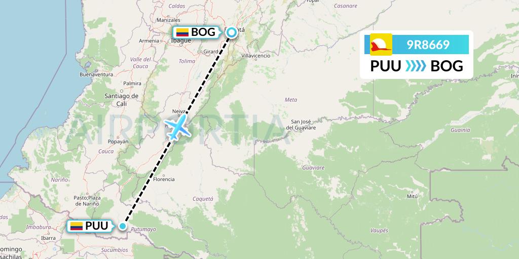 9R8669 Satena Flight Map: Puerto Asis to Bogota