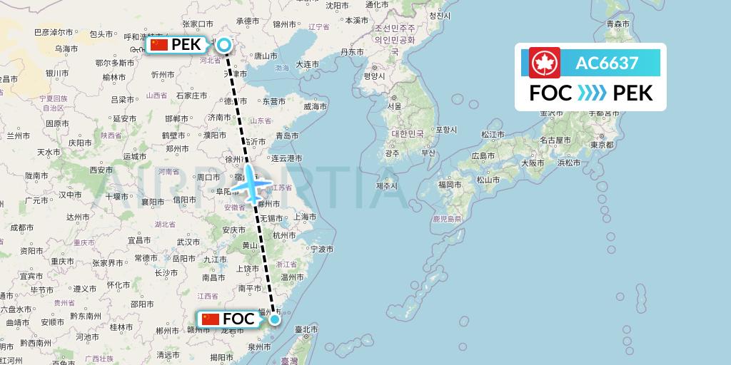 AC6637 Air Canada Flight Map: Fuzhou to Beijing