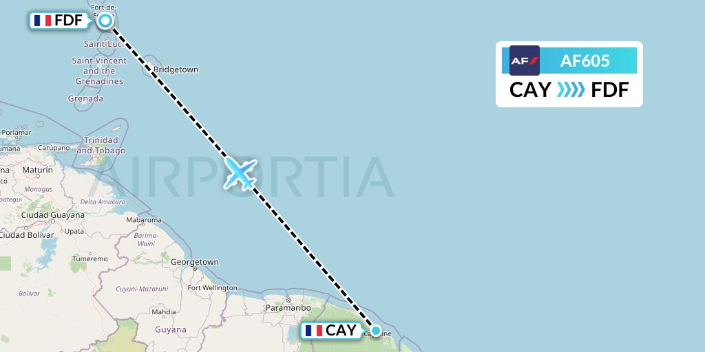 AF605 Air France Flight Map: Cayenne to Fort-de-France
