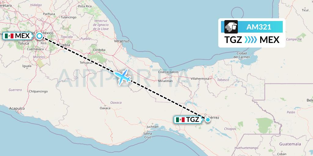 AM321 Aeromexico Flight Map: Tuxtla Gutierrez to Mexico City