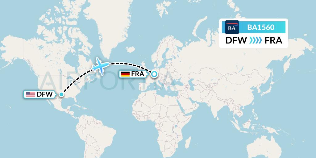 BA1560 British Airways Flight Map: Dallas to Frankfurt