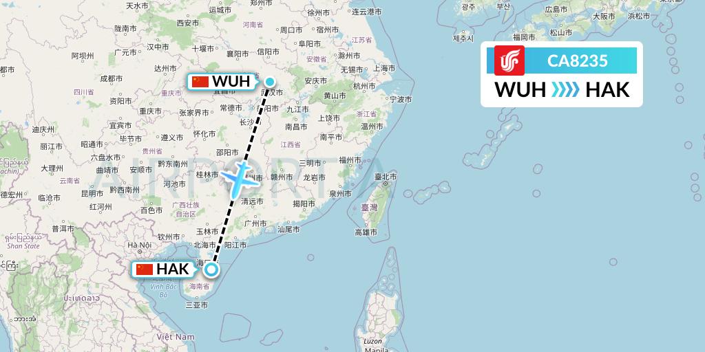 CA8235 Air China Flight Map: Wuhan to Haikou