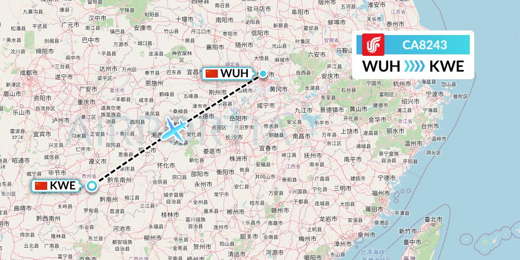 CA8243 Air China Flight Map: Wuhan to Guiyang