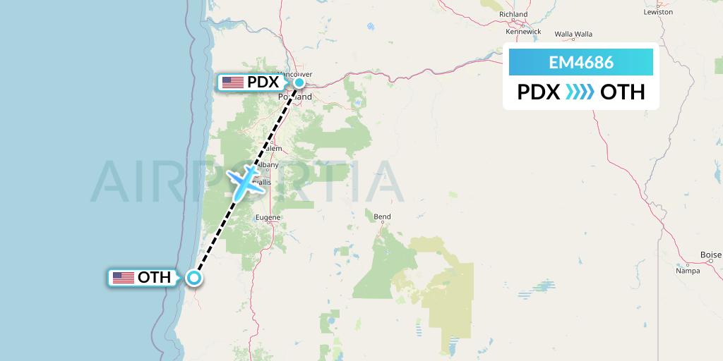 EM4686 Empire Airlines Flight Map: Portland to North Bend