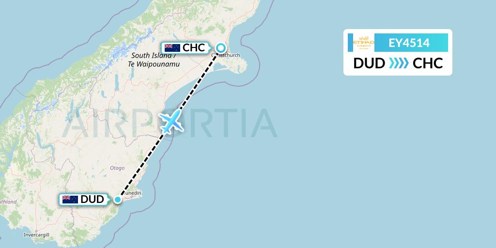 EY4514 Etihad Airways Flight Map: Dunedin to Christchurch