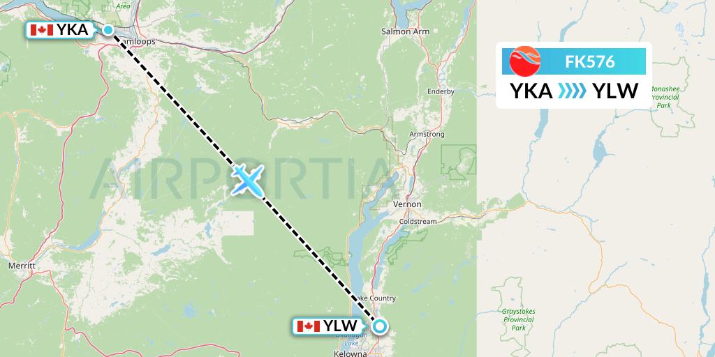 FK576 Kelowna Flightcraft Air Flight Map: Kamloops to Kelowna