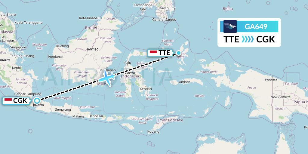 GA649 Garuda Indonesia Flight Map: Ternate to Jakarta