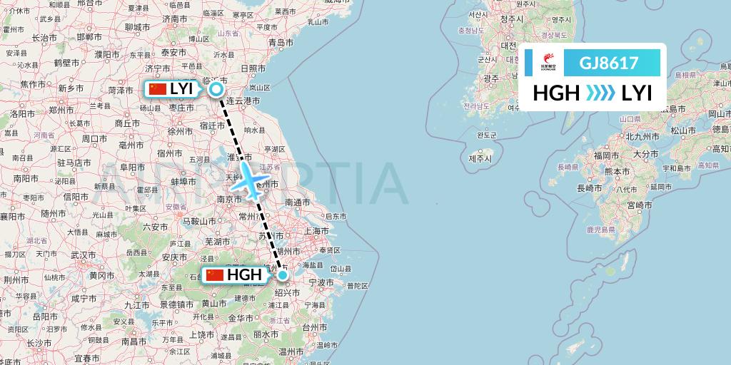 GJ8617 Loong Airlines Flight Map: Hangzhou to Linyi