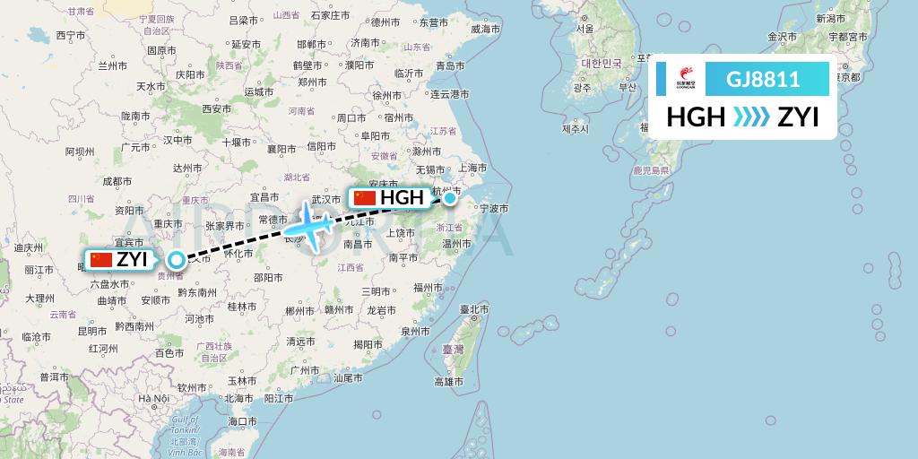 GJ8811 Loong Airlines Flight Map: Hangzhou to Zunyi