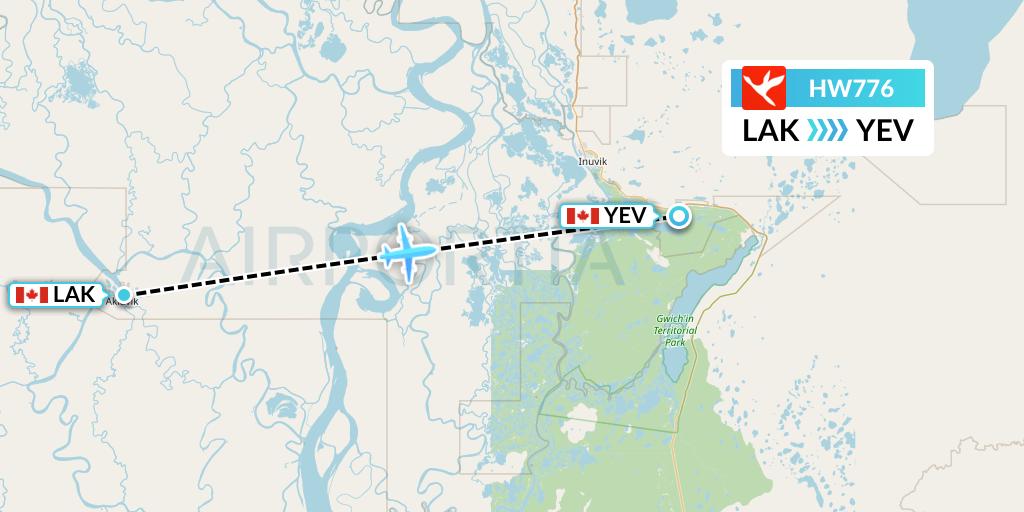 HW776 North-Wright Airways Flight Map: Aklavik to Inuvik