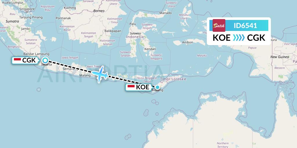 ID6541 Batik Air Flight Map: Kupang to Jakarta