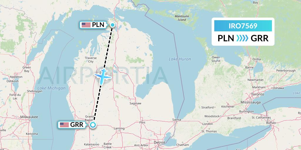IRO7569 CSA Air Flight Map: Pellston to Grand Rapids