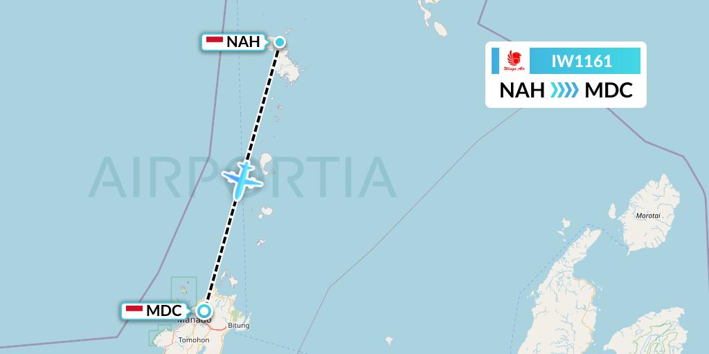IW1161 Wings Air Flight Map: Tahuna-Sangihe Island to Manado