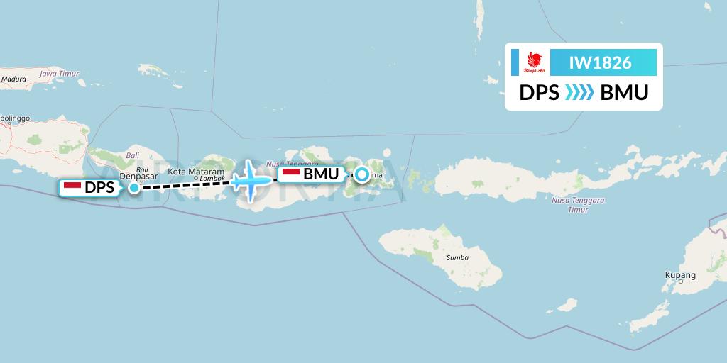 IW1826 Wings Air Flight Map: Denpasar to Bima