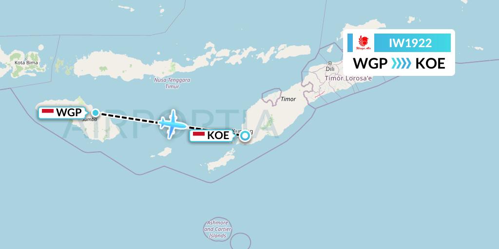 IW1922 Wings Air Flight Map: Waingapu to Kupang