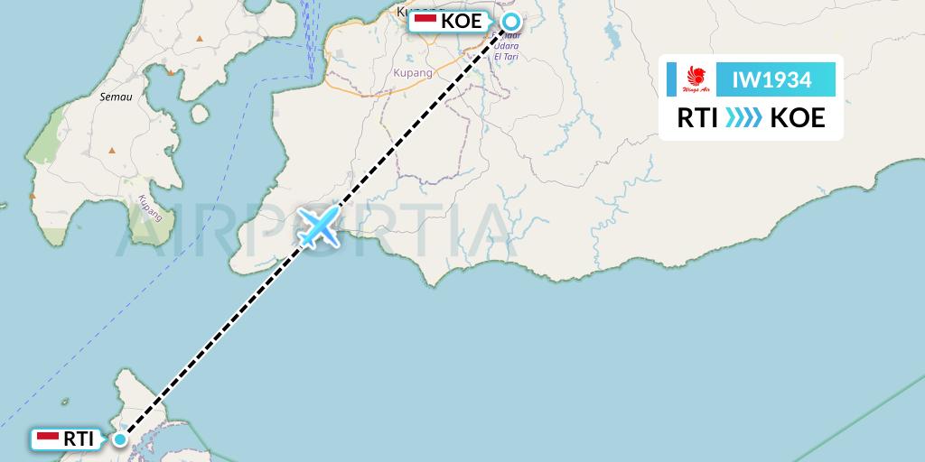 IW1934 Wings Air Flight Map: Roti-Rote Island to Kupang