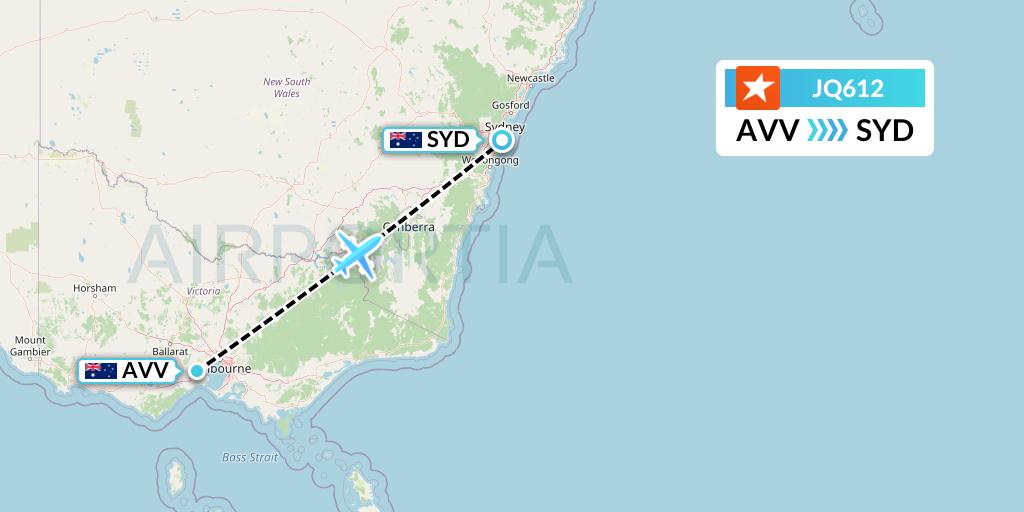 JQ612 Jetstar Airways Flight Map: Melbourne to Sydney